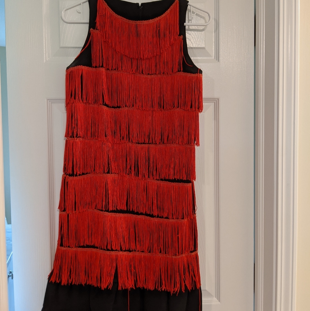 Flapper fringed dress costume halloween red black